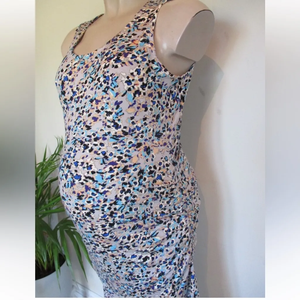 SERAPHINE Maternity scoop neck body con Floral Sleeveless Maxi Dress Size 6 Blue - Image 3
