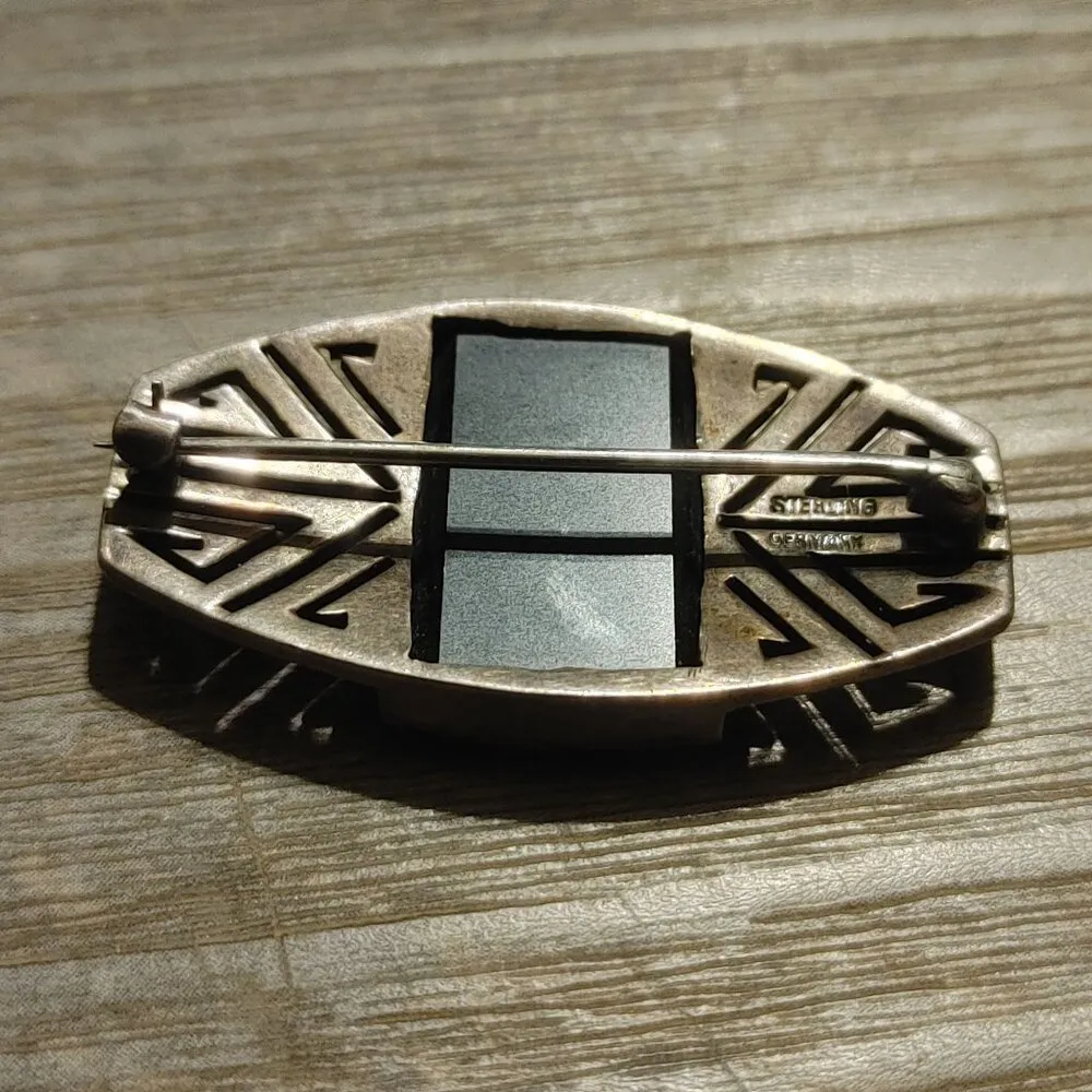 Brooch Antique Art Deco Sterling Silver Black Onyx Brooch Pin Made In Germany - Image 7