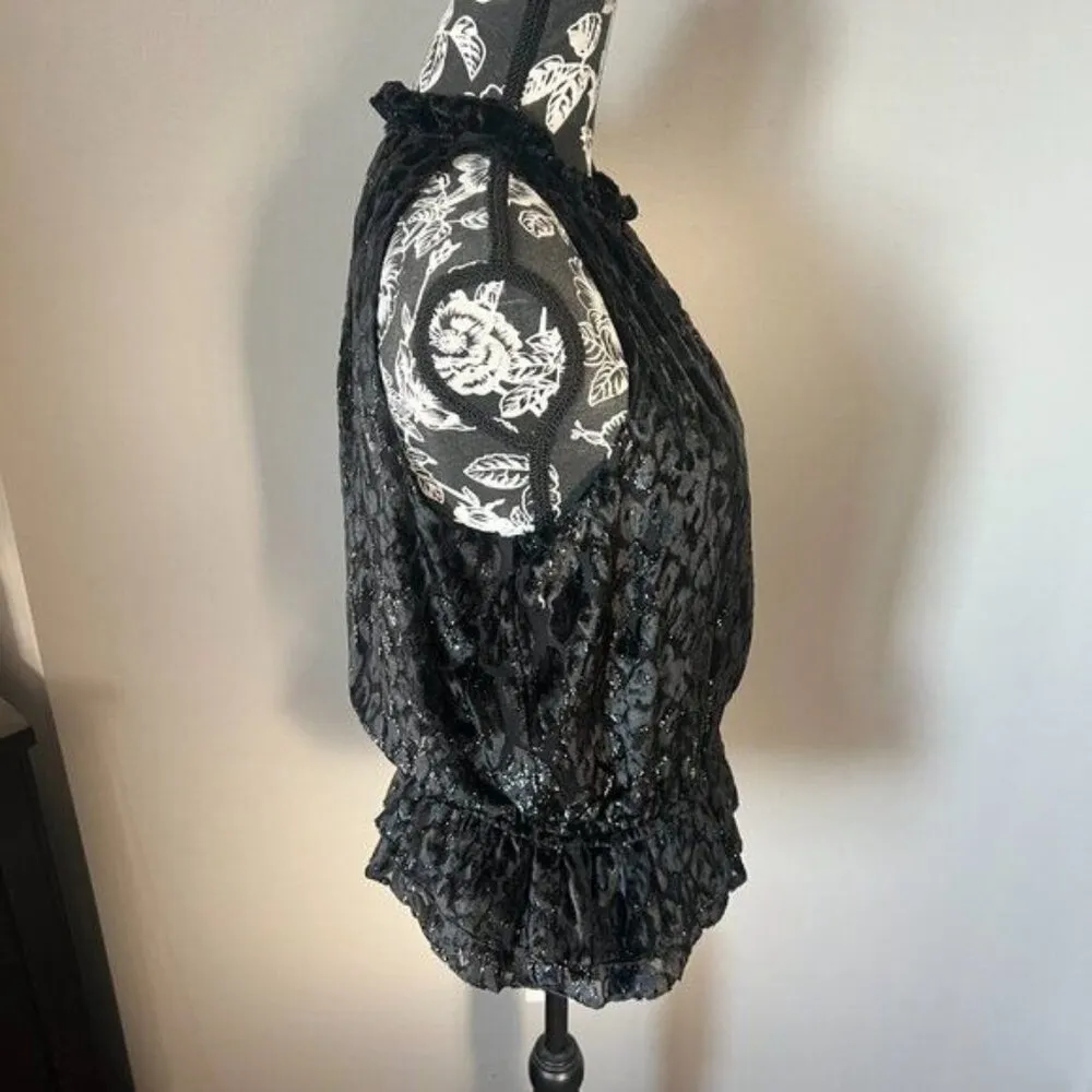 Ramy Brook Bobbi Velvet Leopard Print Top Sleeveless Shirt Designer Medium Black - Image 5