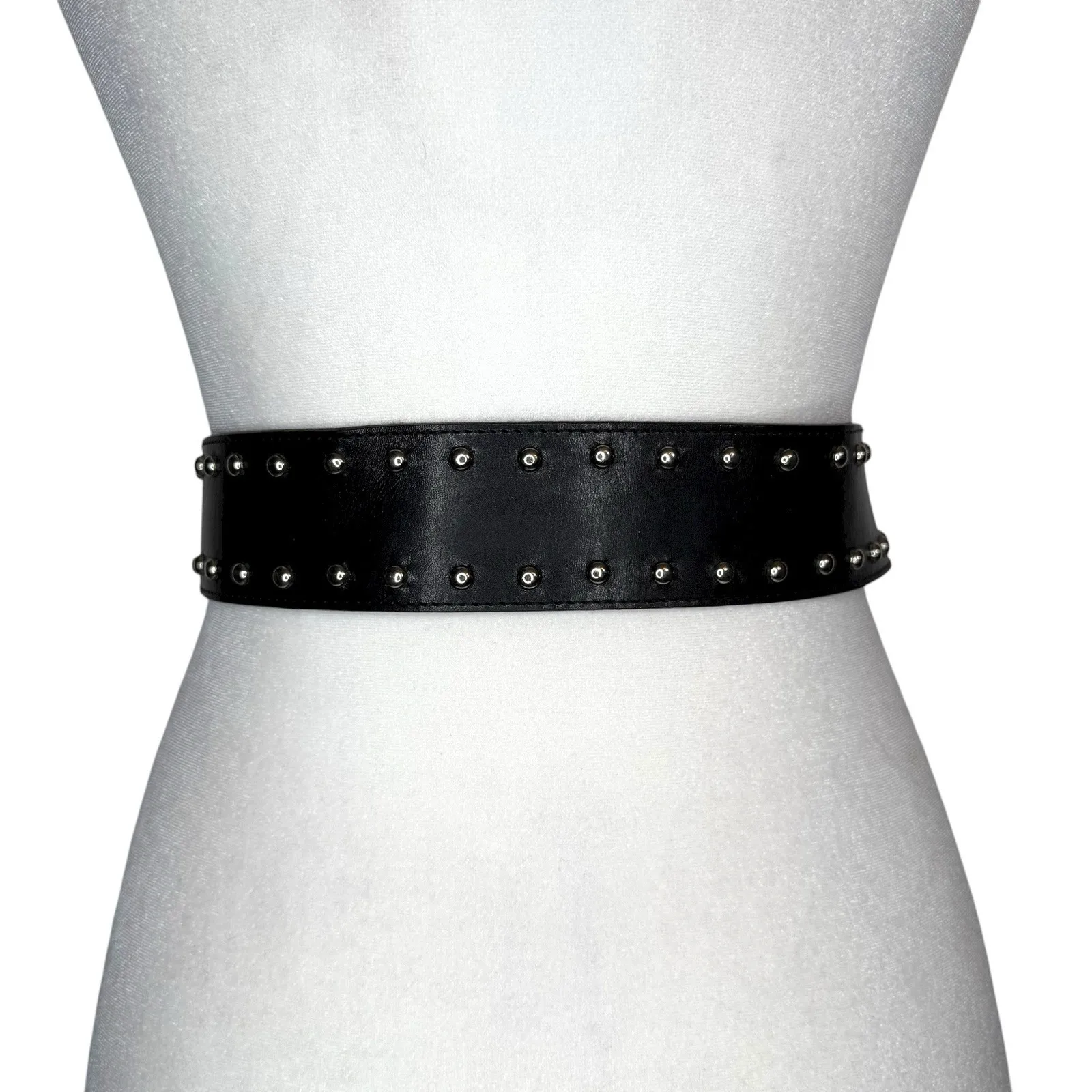 Vintage Olga Santini Wide Statement Belt S Leather Corset Style Waist Cinching Black - Image 7
