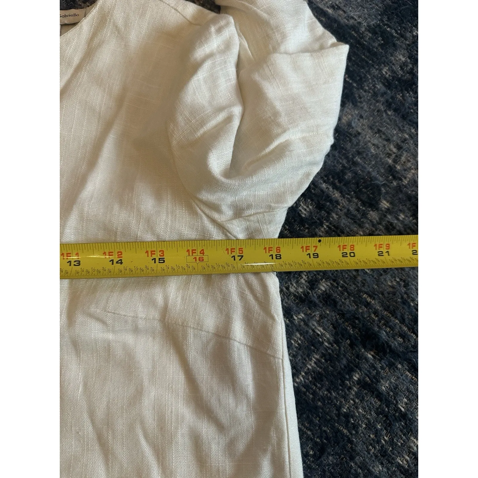 Lena Gabrielle Ruched Sleeve Linen Blend Blouse White Size Small - Image 7