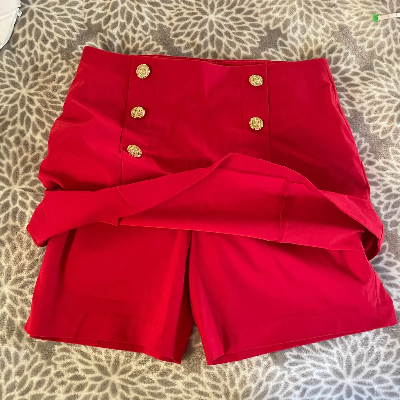 Red Pull On Pencil Skort Size Medium Double Breasted Button Career Wear Nautical - Image 4