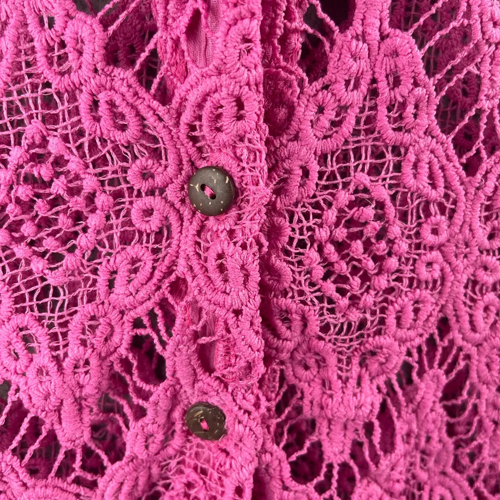FREE‎ PEOPLE Women’s Size Medium Until Sundown Shirt Cover-Up Boho Pink Crochet - Image 4