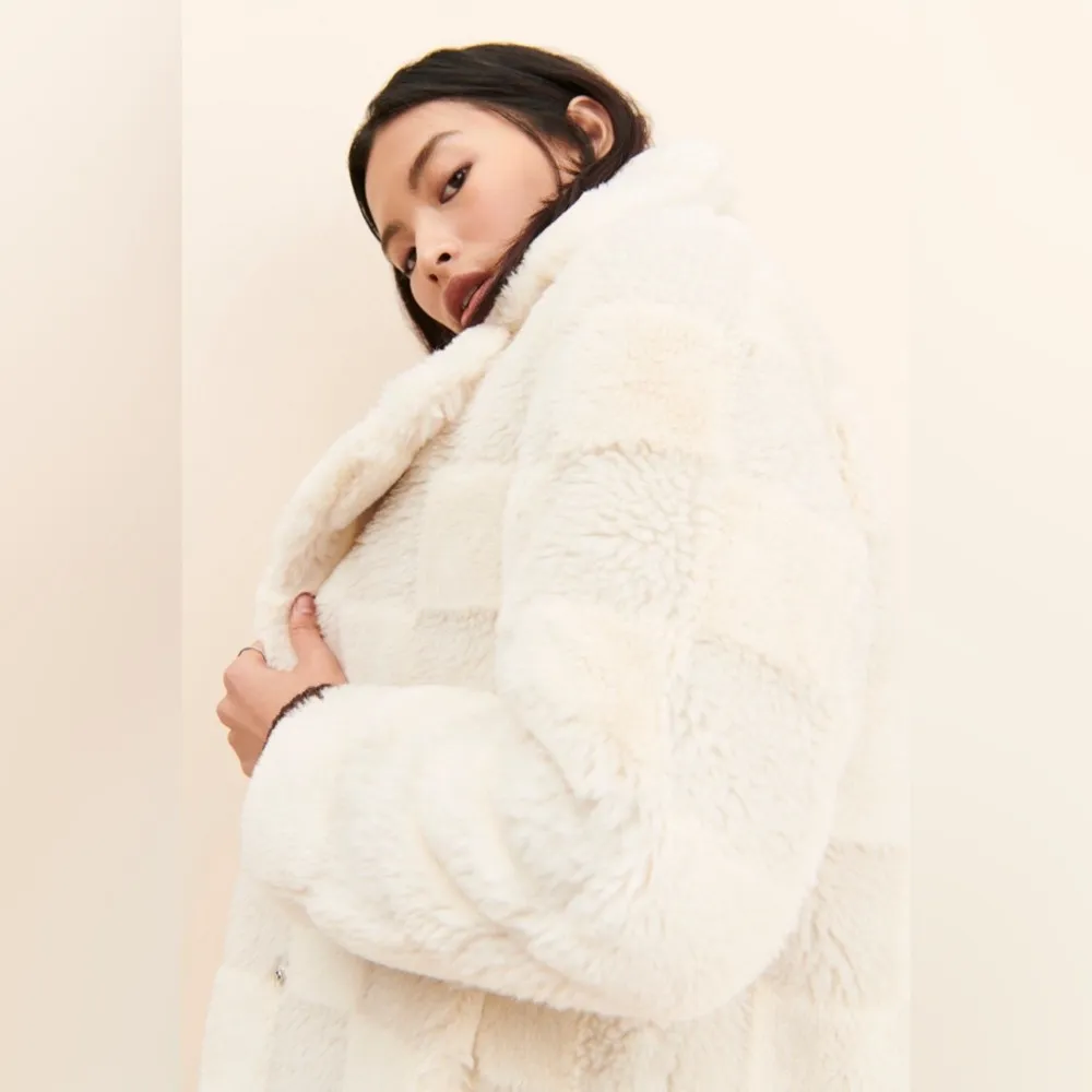 Apparis Tikka Checkerboard Faux Fur Coat, Size Small, $695 White - Image 2