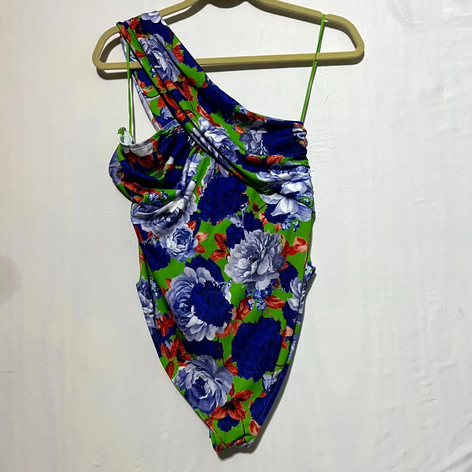 Zara‎ Asymmetrical Bodysuit Women's Large Multicolor Floral Stretch One Shoulder - Image 6