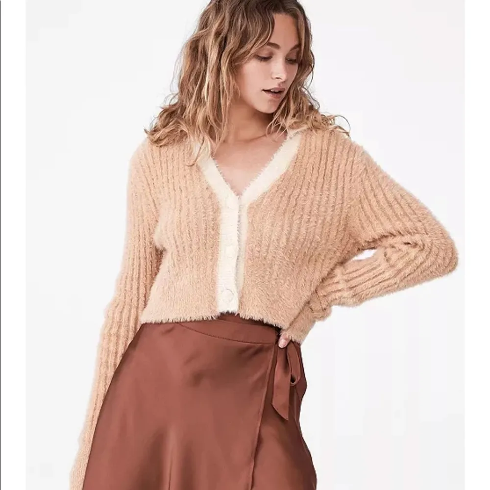 Cotton On New Collar Fluffy rib cardigan Argyle soft blue champagne - Image 2