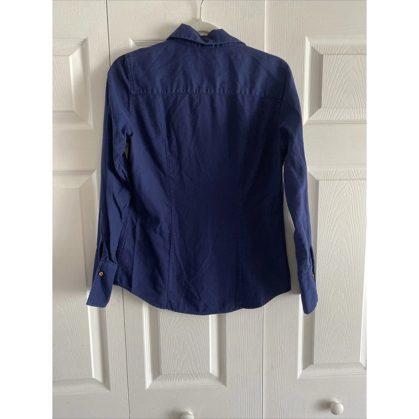 J Crew Womens 6‎ Navy Laura Femme Fit Button Down Collared Long Sleeve Career Blue - Image 4