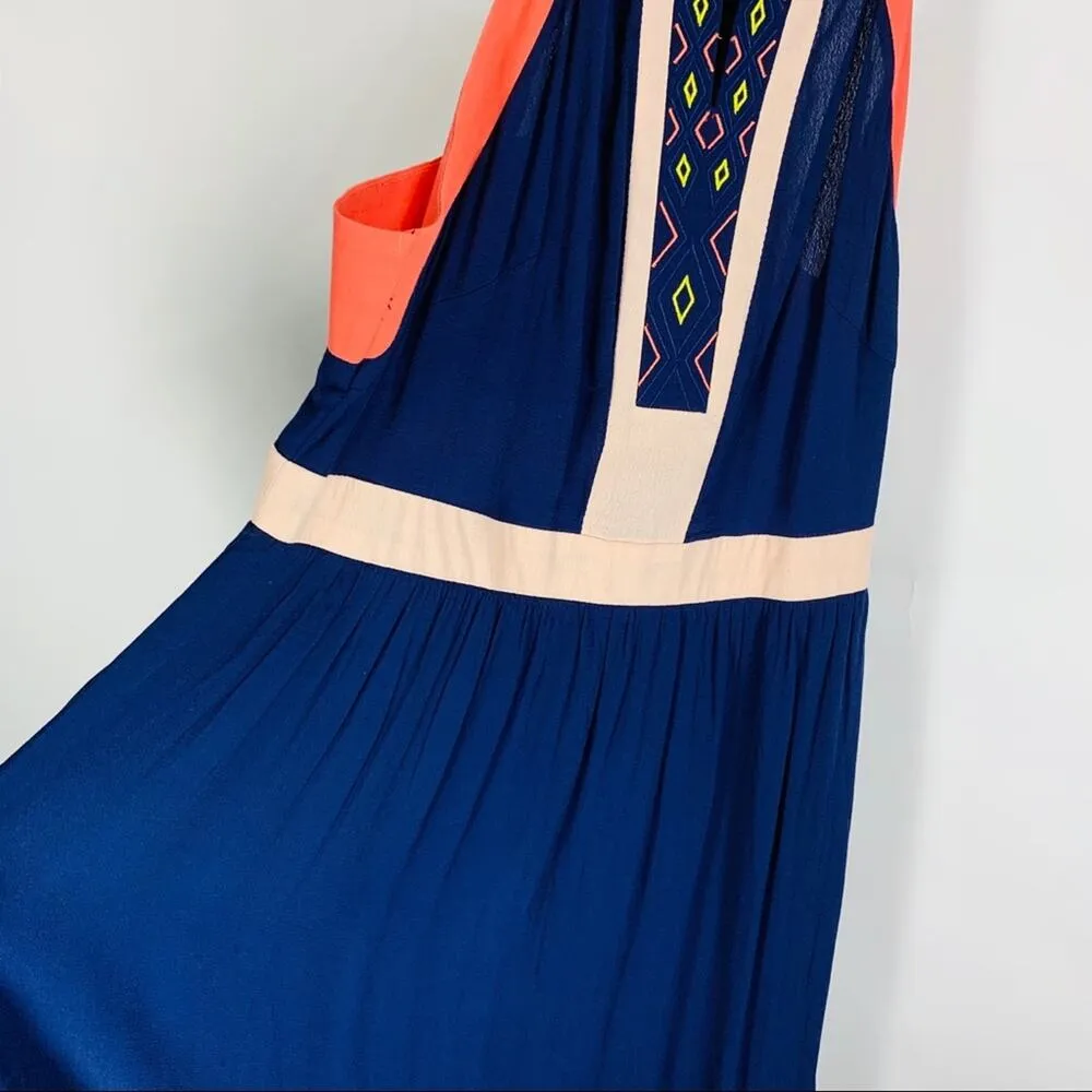 Bridgette Bailey Maxi Dress Navy Blue Coral Medium - Image 8