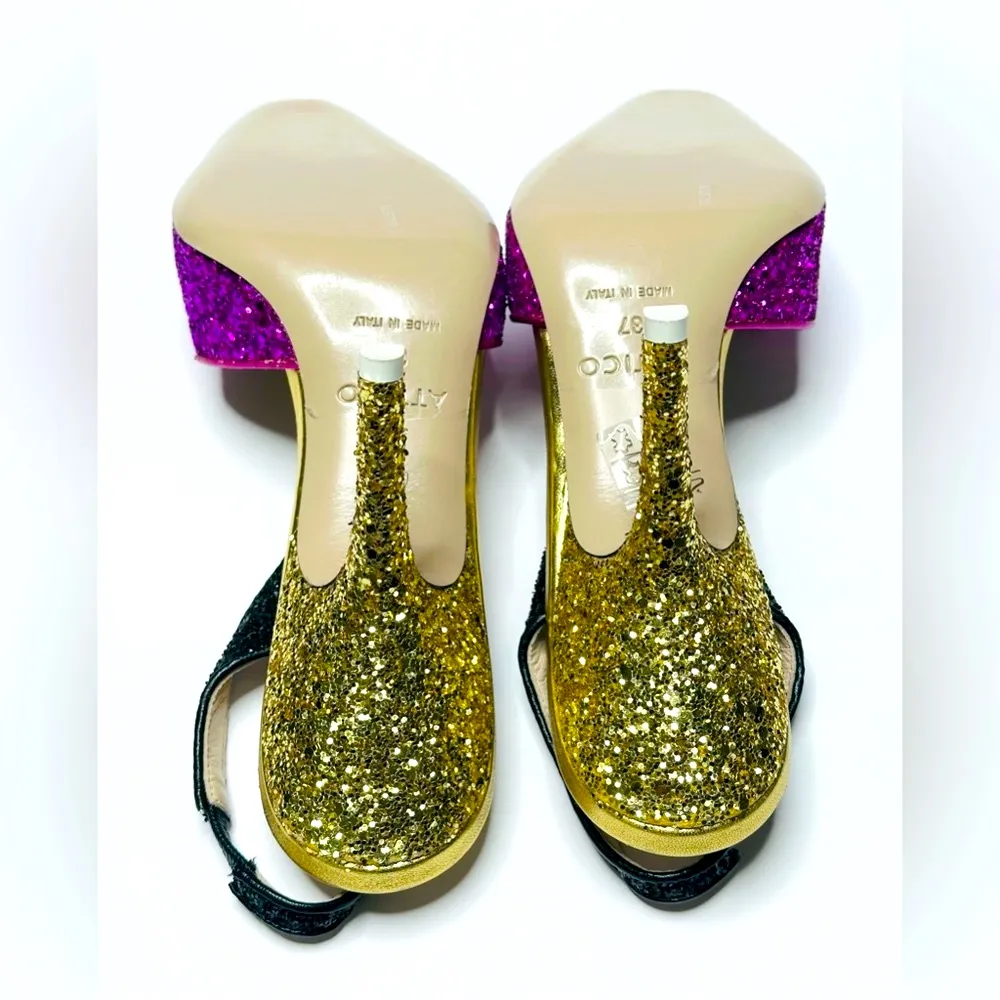 The Attico Diletta Tri Color Pink Gold Black Glitter Pumps Heels Shoes 37 NWOB Size 6 - Image 13