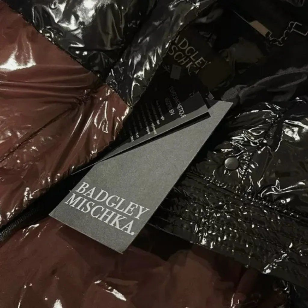 NWT $279 wOMEN BADGLEY MISCHKA Roberta Coat Jacket Puffer Shiny In Brown - Image 10