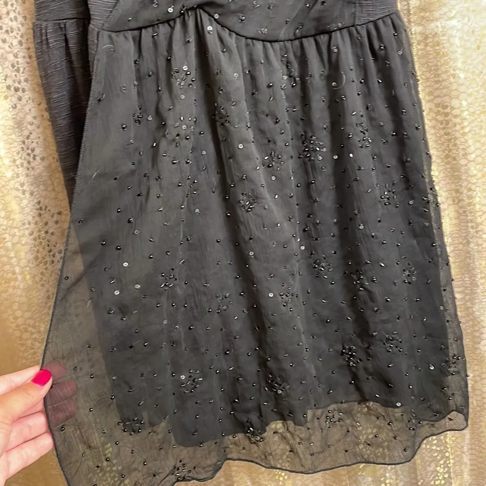 Free People Fairuza black beaded one shoulder chiffon tanktop, size M, NWT - Image 4