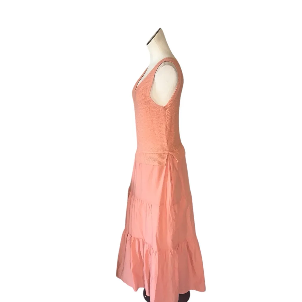 NWOT Cynthia Rowley Peach Blush Mixed Media Dress Knit Bodice Tiered Ruffle L - Image 4