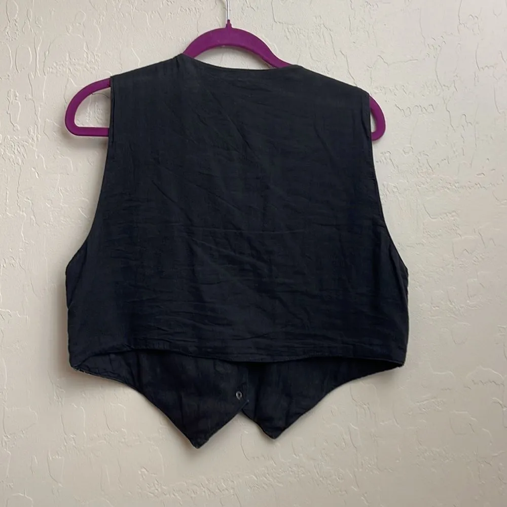 Vintage Leather Cowgirl Button Vest Embroidered Black Size L - Image 5