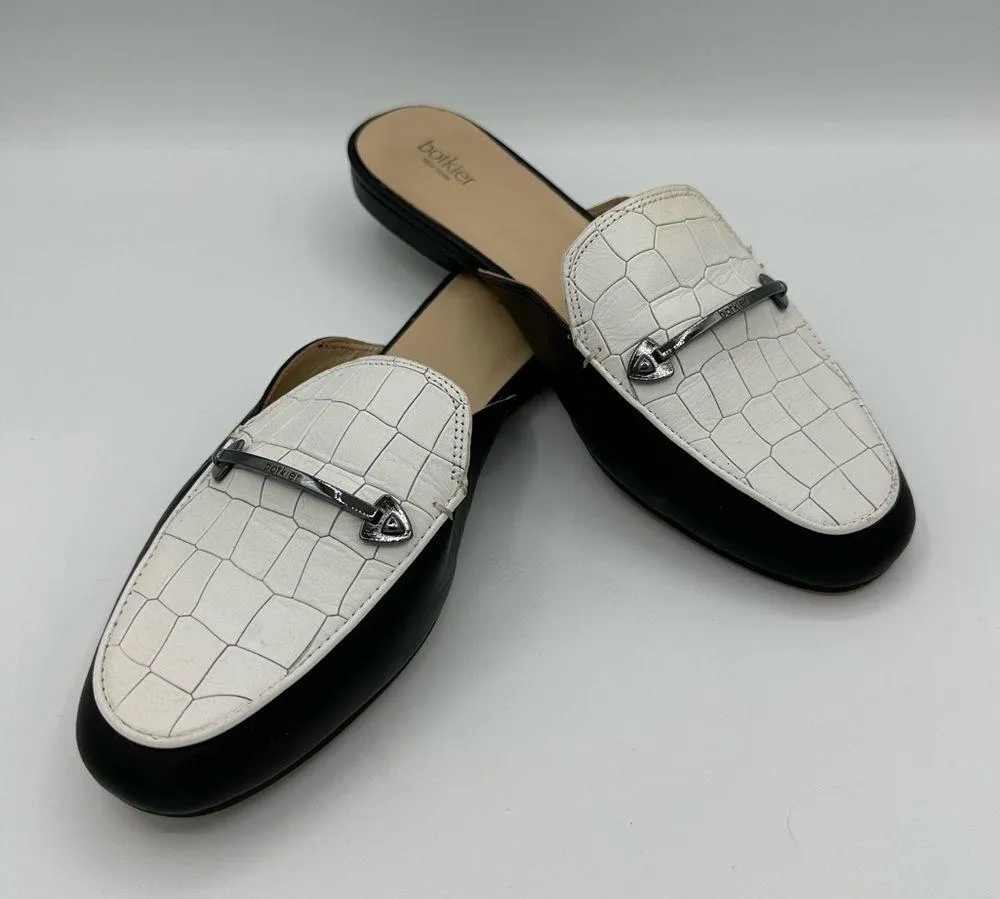 Botkier Clare Black White Loafer Mule Flats Leather Embossed size 8.5 - Image 4
