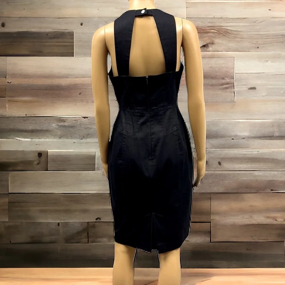 Vintage Maggy London Black Denim Silver Embellished Zip Back Midi Dress Womens 4 - Image 8