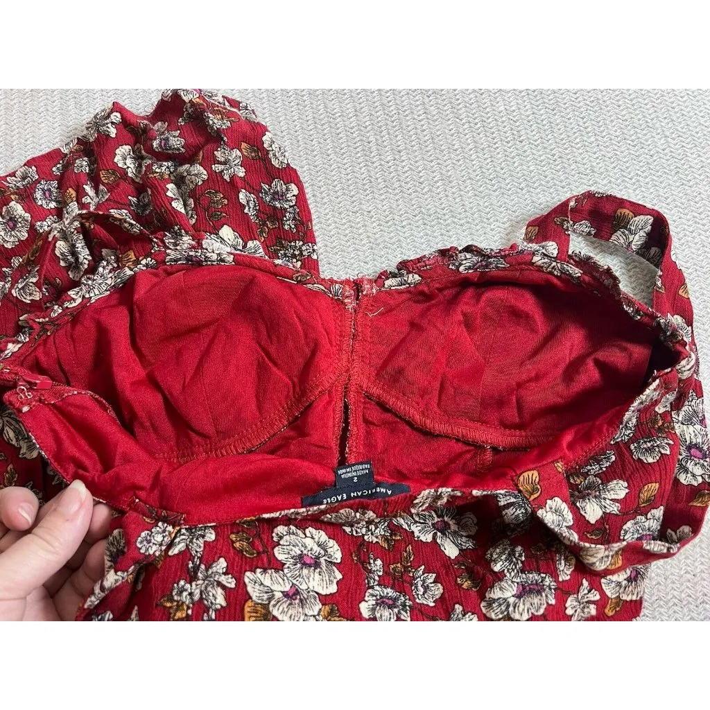 American Eagle Outfitters AE Red Floral Wide Leg Boho Jumpsuit‎ Womens Size 2 - Image 13