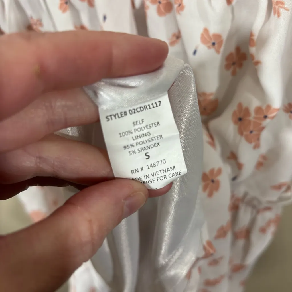 Jessica Simpson White Peach Floral Smocked Mini Dress Size S - Image 7