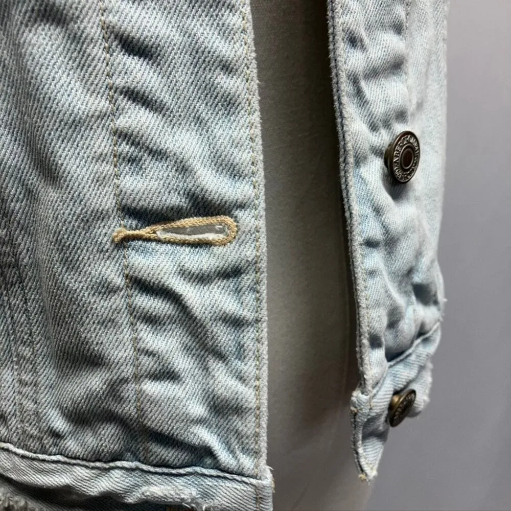 Abercrombie & Fitch Denim Vest Distressed Light Wash womens XS Grunge Punk - Image 5