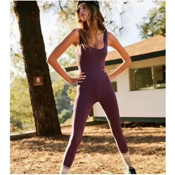 Free People Movement‎ Plum Seamless Bodysuit Jumpsuit Leggings Athleisure Size M Purple - Image 3