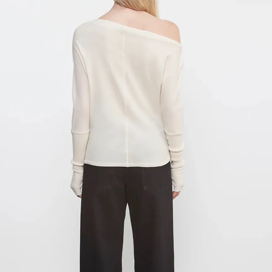 Enza Costa Off The Shoulder Slouchy Ribbed Knit Viscose Cuffed Sweater M Size M - Image 2