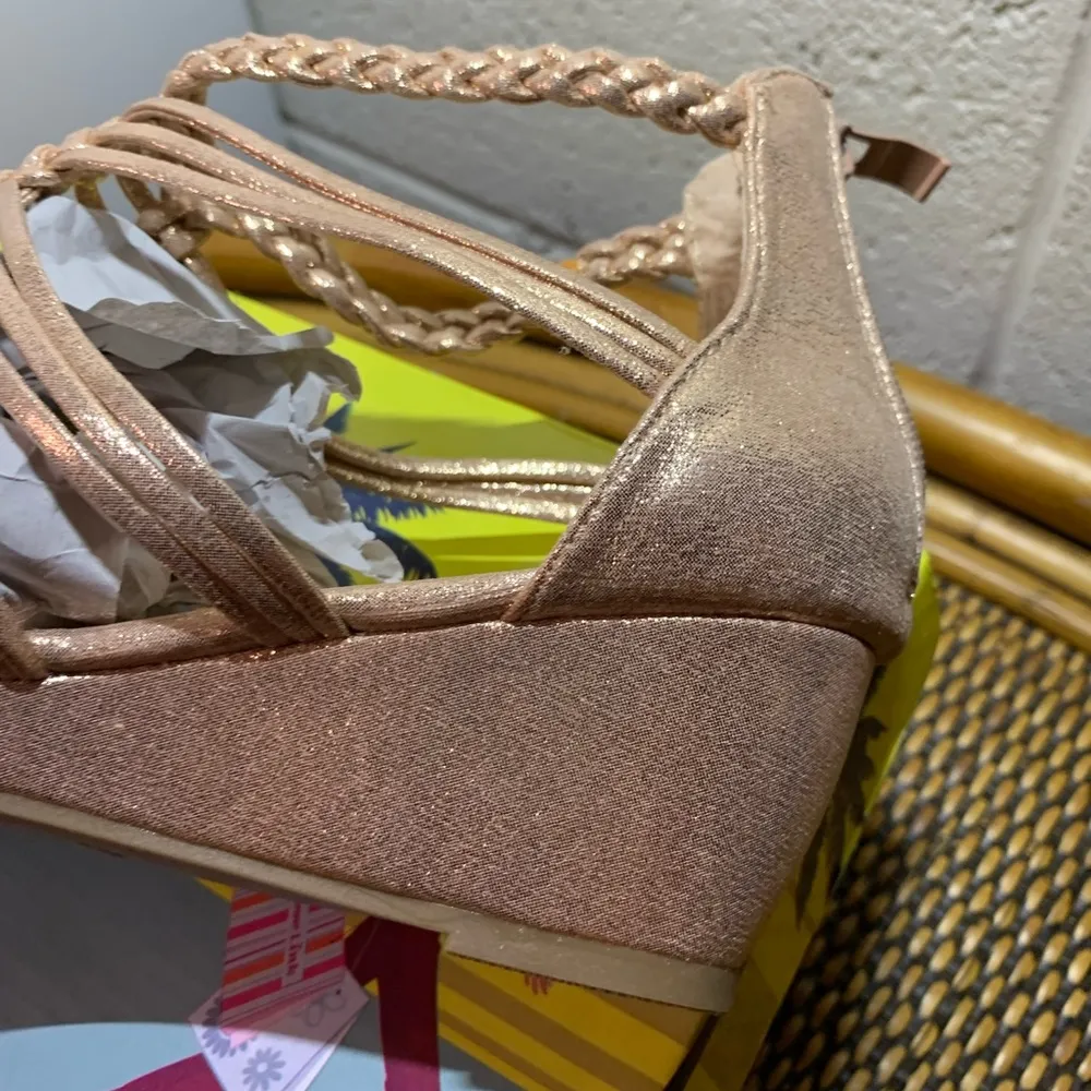 Forever Rose Gold Strappy Wedge Sandals - Image 7