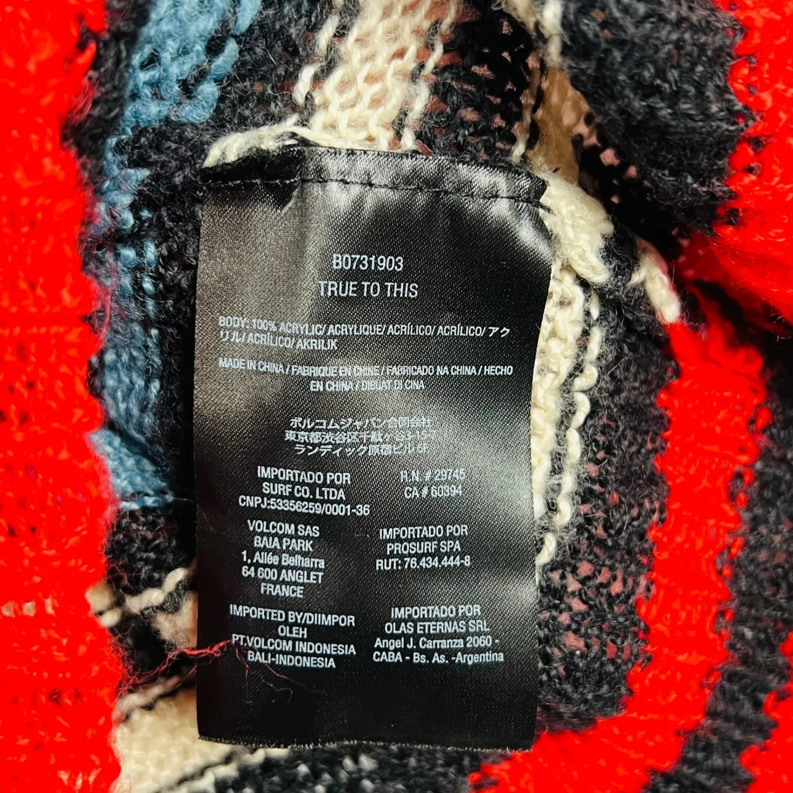 Volcom Bowrain Sweater - Multi Crew Neck Long Sleeve Women's Medium - Image 9