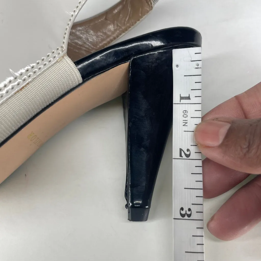 Taupe Black Patent Leather Spats Style Peep Toe Heels Sz 6M Occasion - Image 7