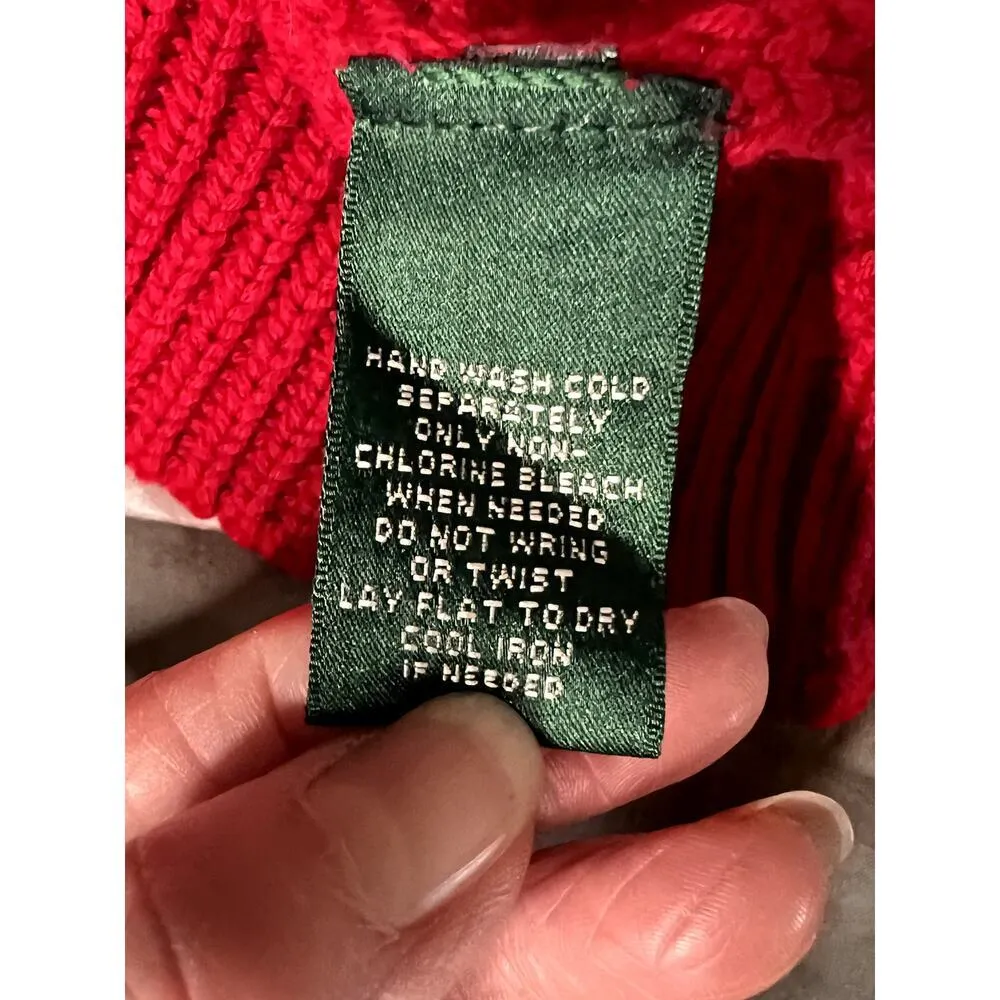 Lauren women's size medium sweater red cable knit turtle neck heritage - Image 9