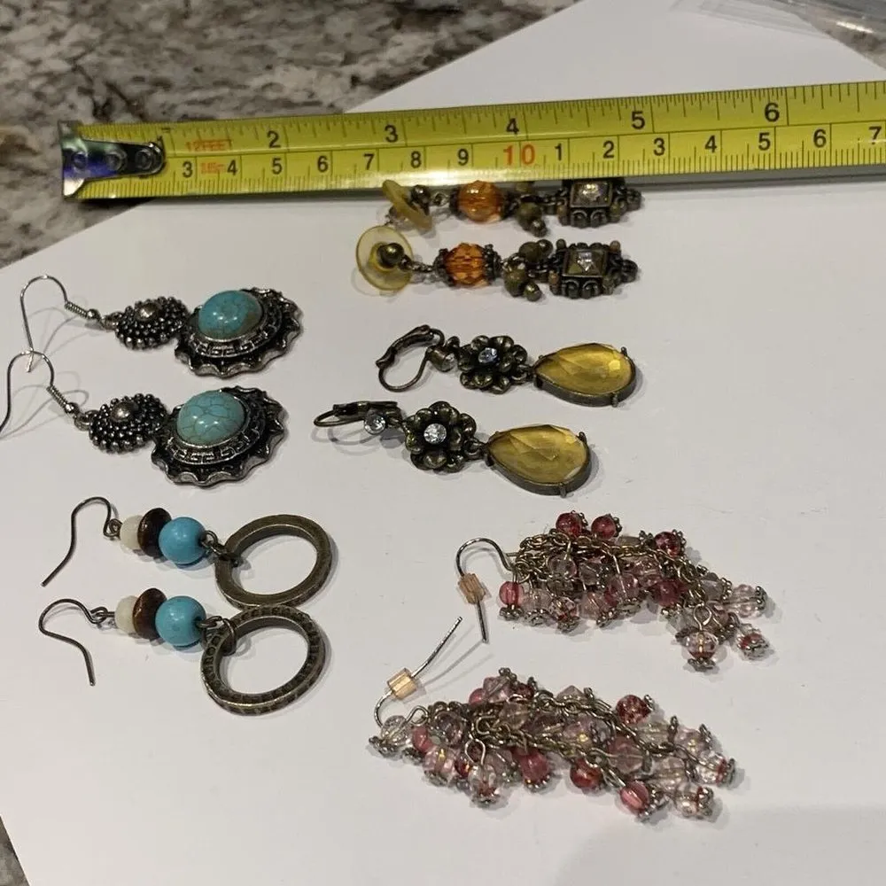 Lot Of 5 Variety Of Dangle Costume Earrings Blue / Yellow Etc. - Image 3