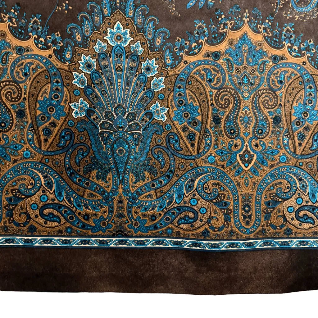 Briggs Petite Brown Paisley Midi Skirt Boho Teal Gold Border Print Size 14P/16P - Image 3