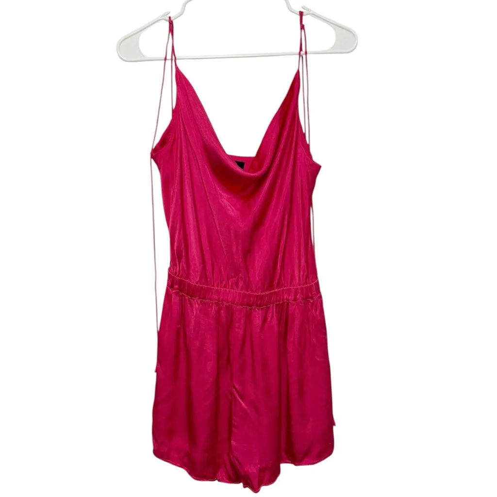 NBD Maelle Romper Hot Pink Self-tie Straps Satin Feel Fabric cowl neckline XS - Image 4