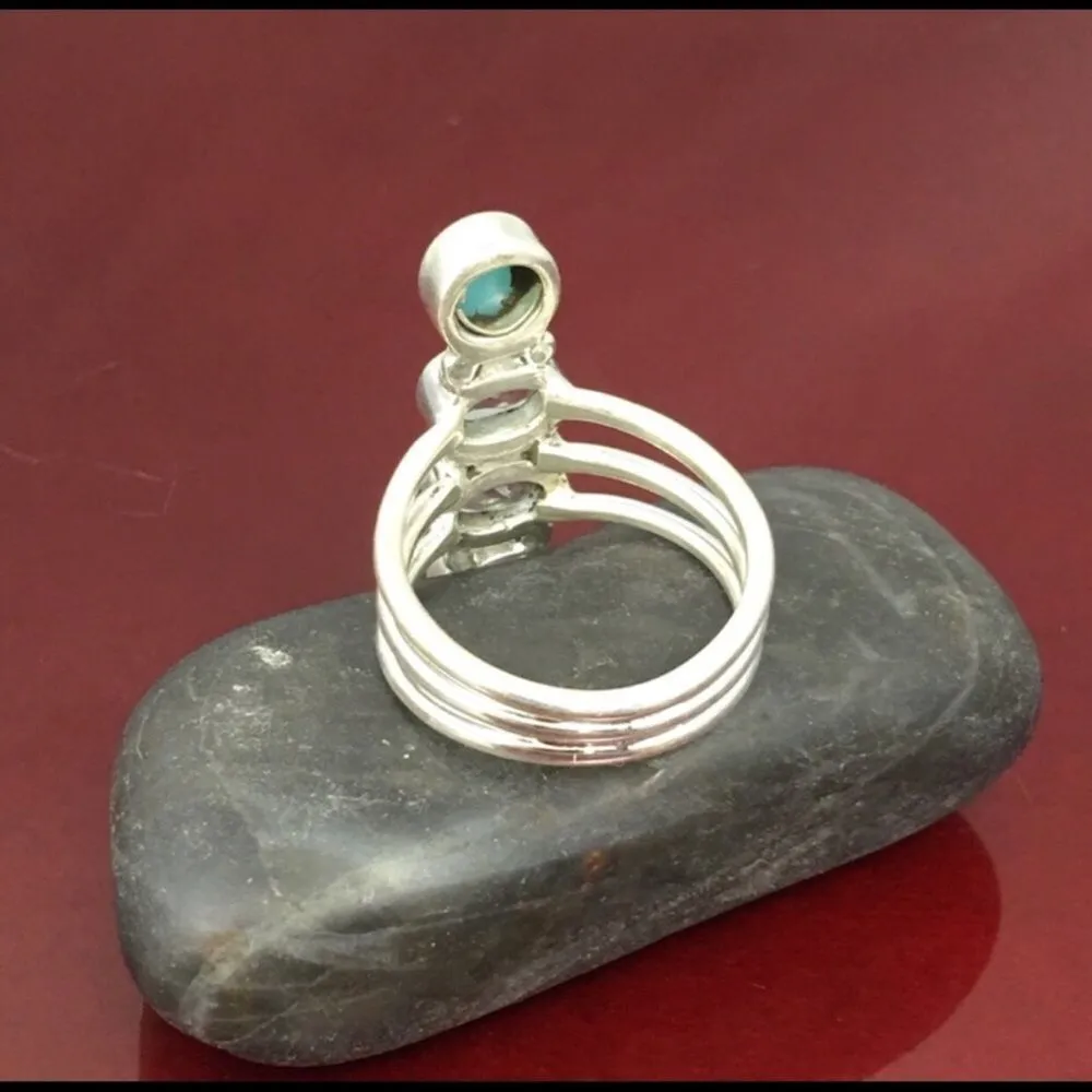 Sterling Silver Green Peruvian Amazonite And  Blue Topaz Solid  Ring Size 6.5 - Image 5
