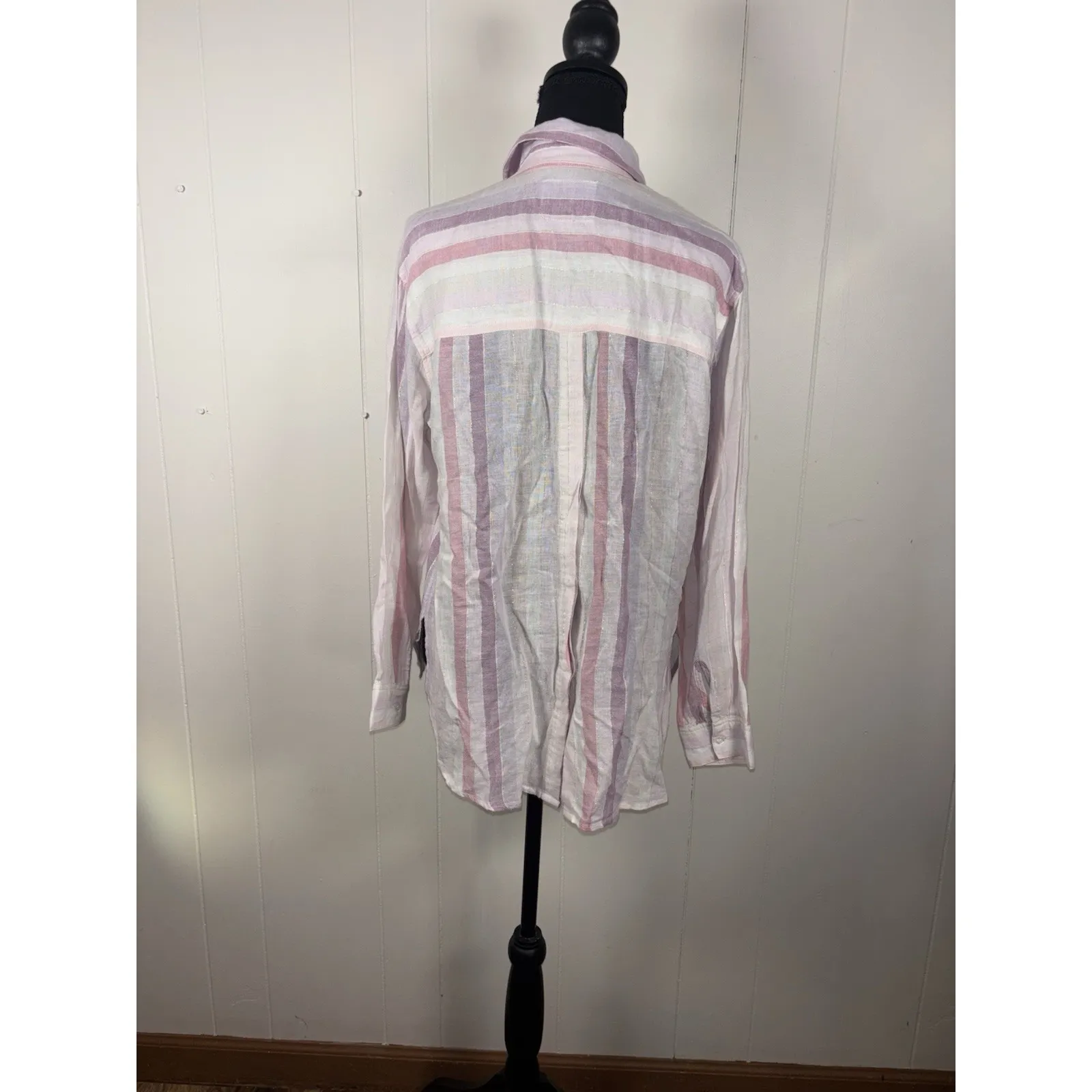 Rails Womens Sydney Sahara Stripe White Pink Shirt Blouse Top Linen Blend S - Image 2