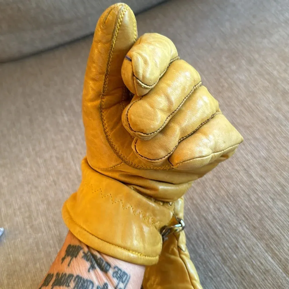 Super cool yellow real leather gloves - Image 7