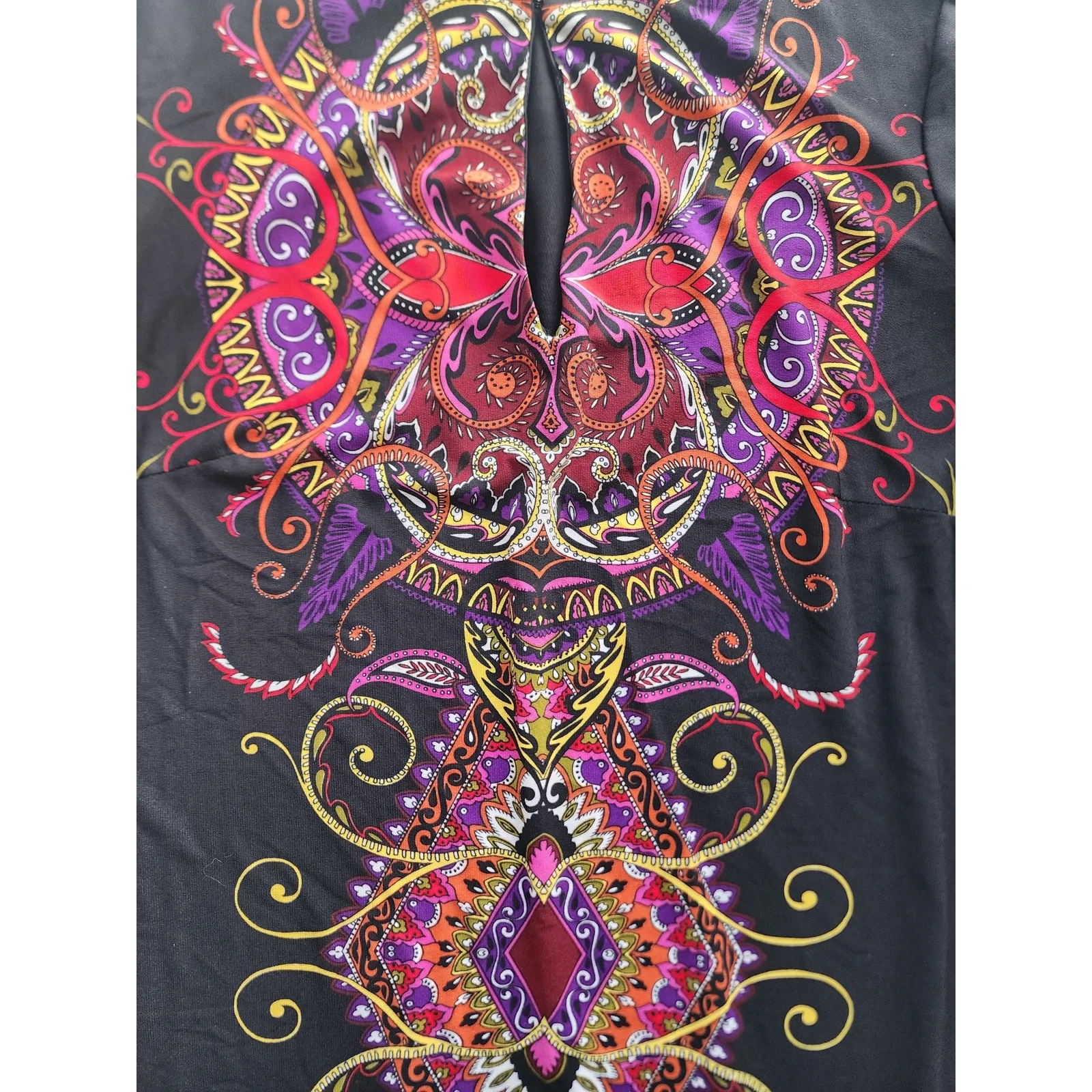 Emma & Michele Black Multicolor Paisley Geometric Shift Midi Dress Medium - Image 11