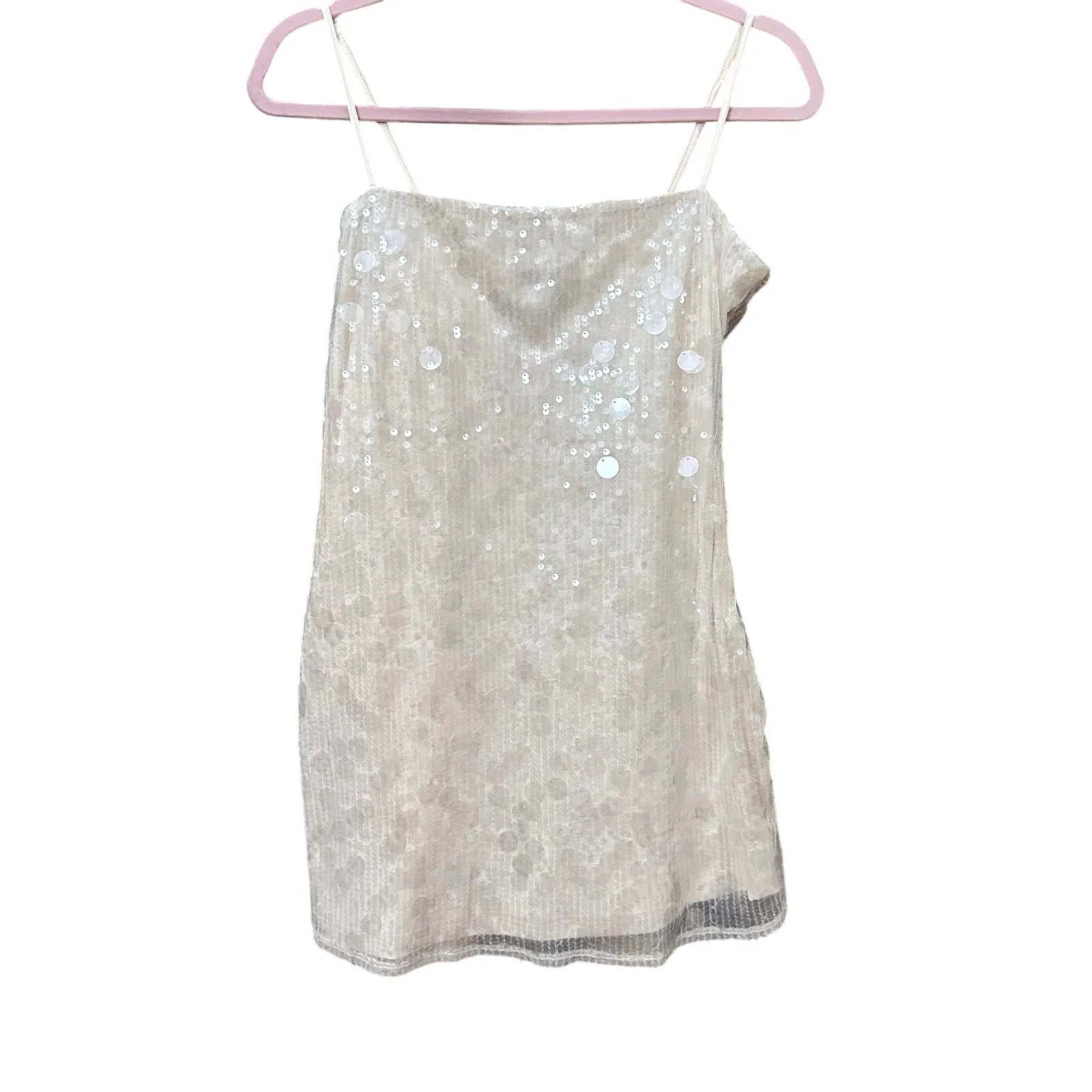 Edikted Ibiza Sequin Minidress Size Large Cream White - Image 3