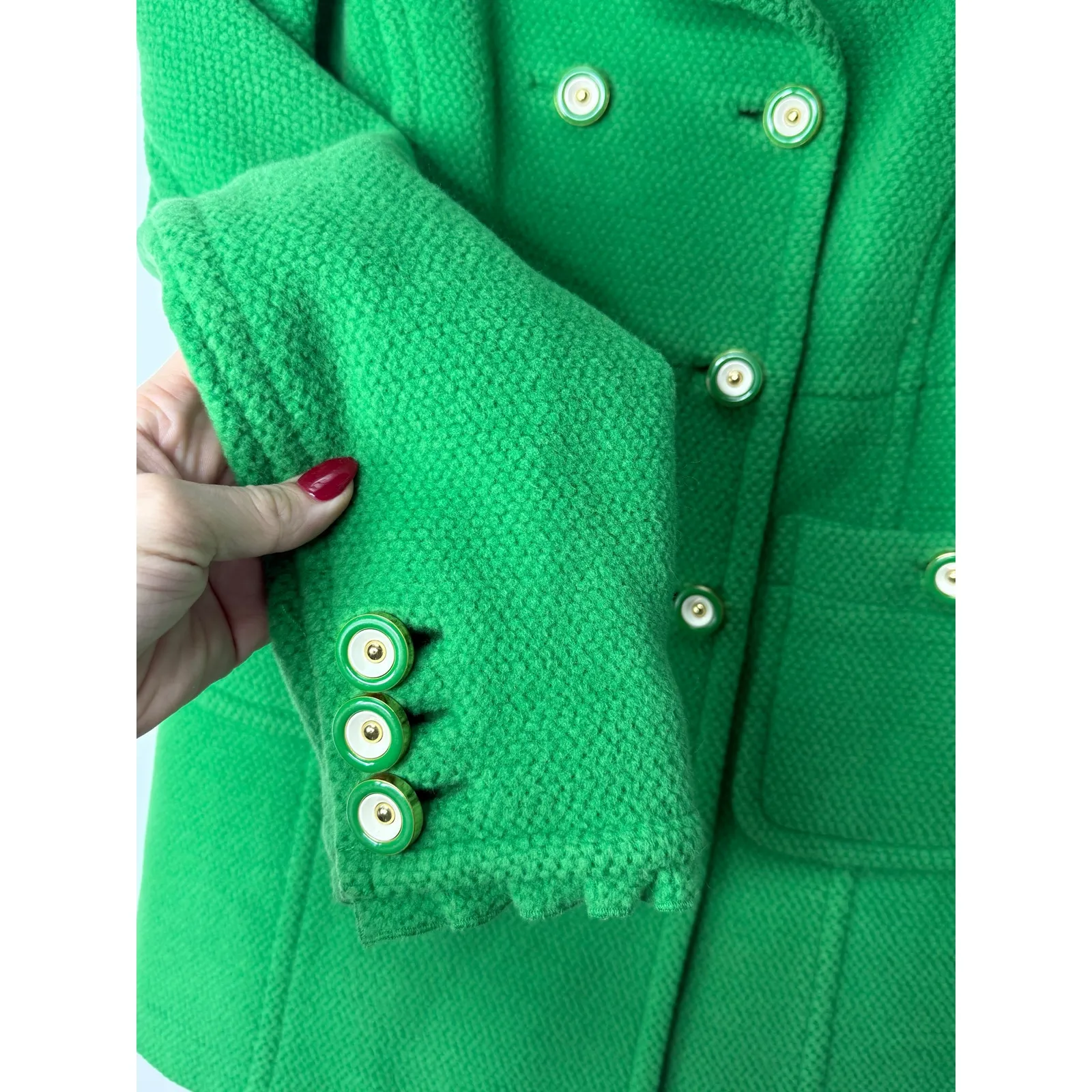 Juicy Couture Y2K Kelly Green Wool Angora Peacoat Jacket Size Small - Image 6