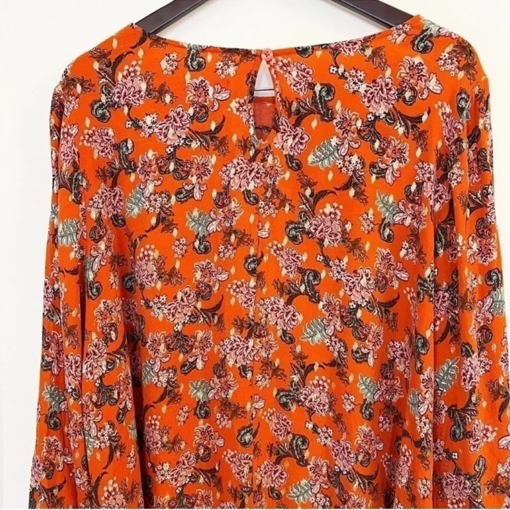 J Jason Wu Long Sleeve Foil Print Woven Blouse Lace Trim Size 2X Orange/Red - Image 7