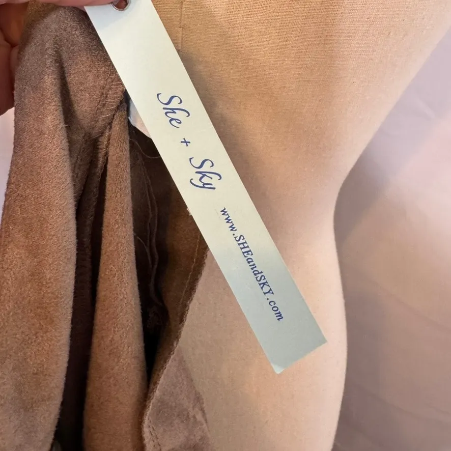 She + Sky Faux Suede Skater Mini Skirt Taupe Brown Size M Pockets Soft Chic Boho - Image 7