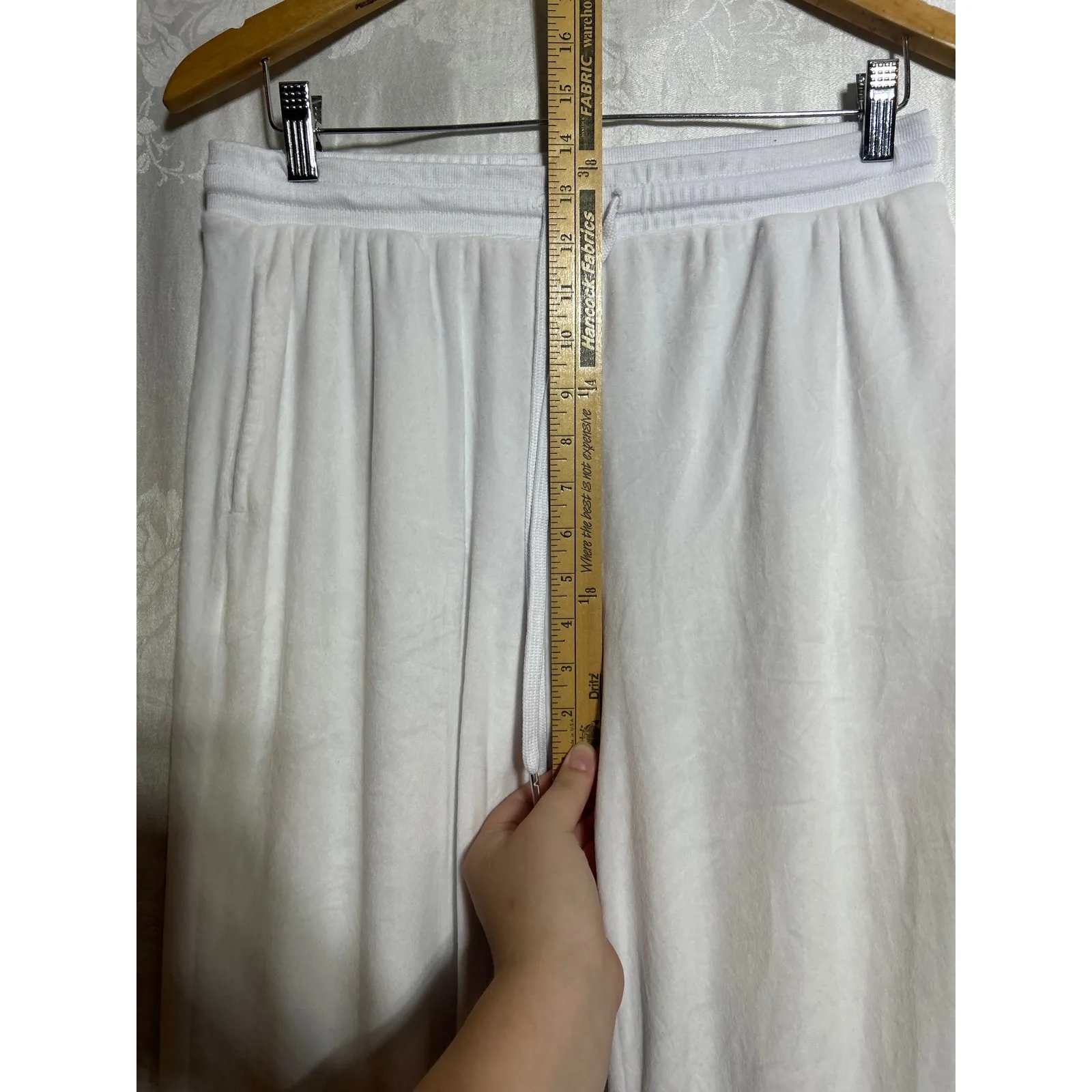 Juicy Couture Velour Track Pants Large White Silver Rhinestone Spell Out Sleep - Image 7