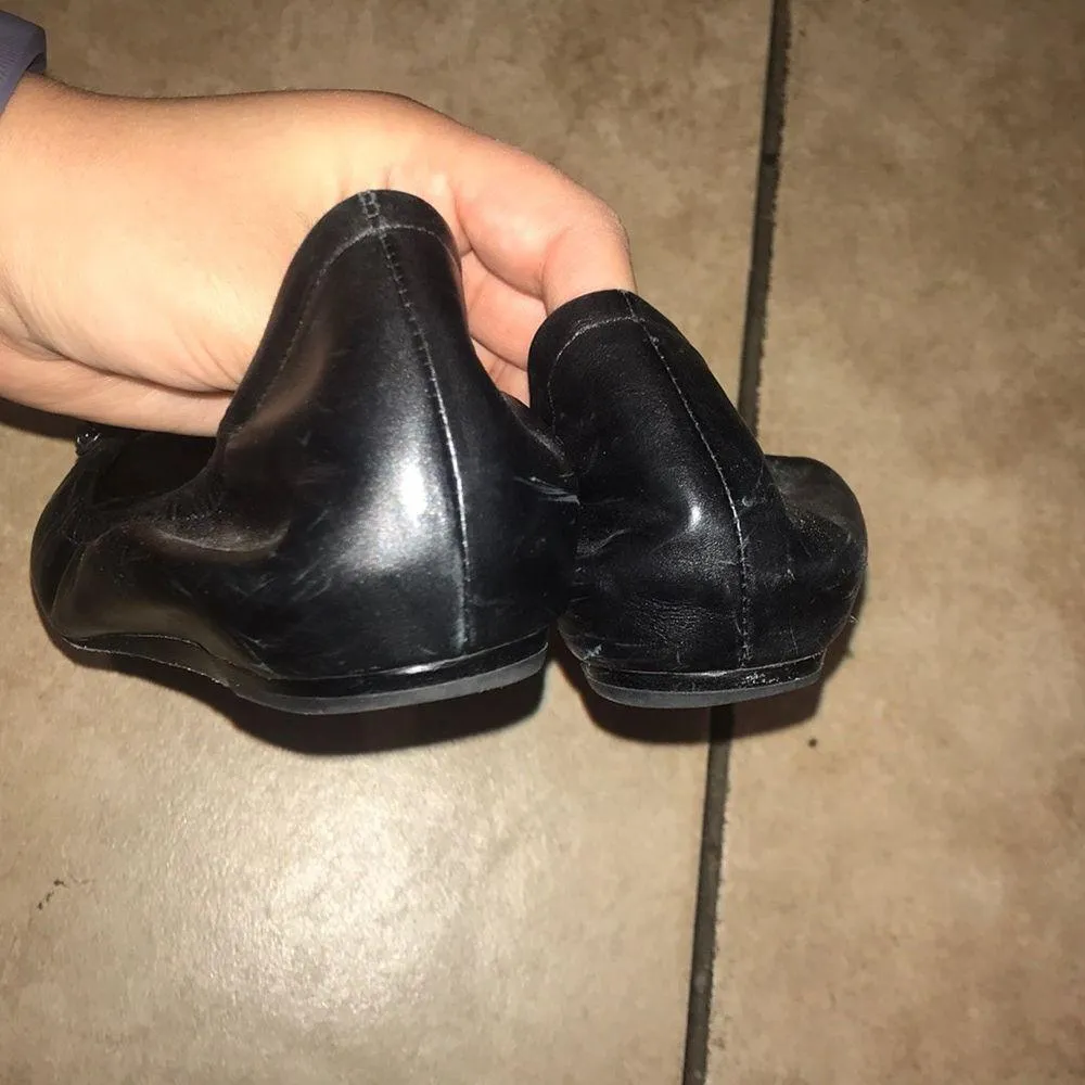 Vera Wang Black Leather Peep Toe Jeweled Flats - Image 3