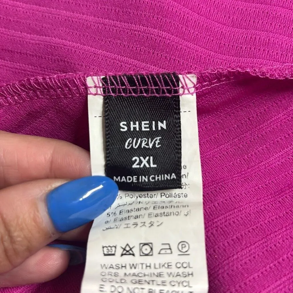 Shein Curve 2XL Hot Pink Textured Knot Front Slip Mini Dress Sexy Summer Vacay - Image 5