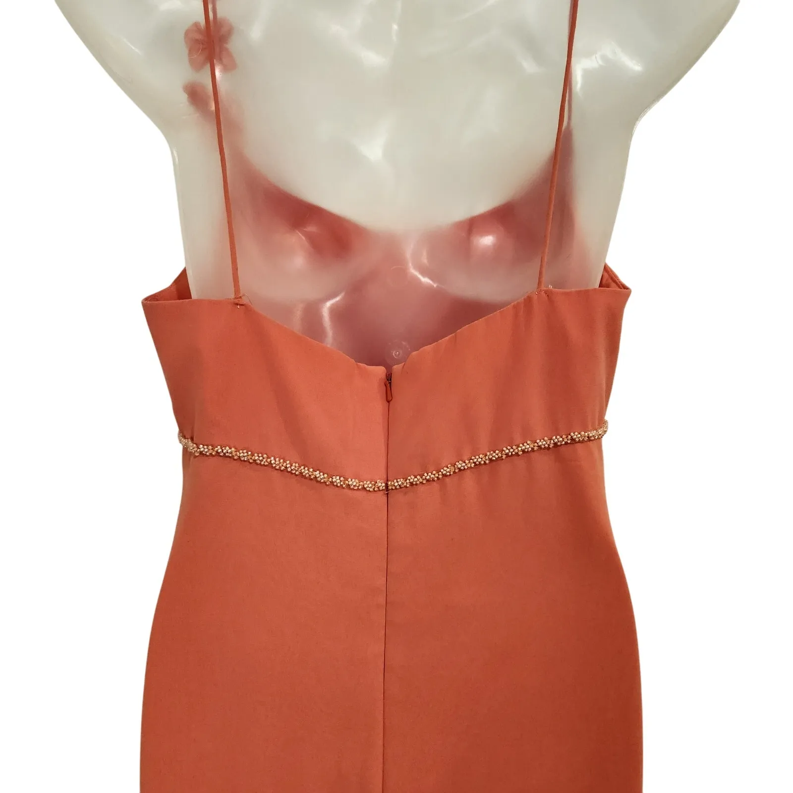 David's Bridal Orange Sleeveless Floral Vintage Bridesmaid Maxi Long Gown Large - Image 6