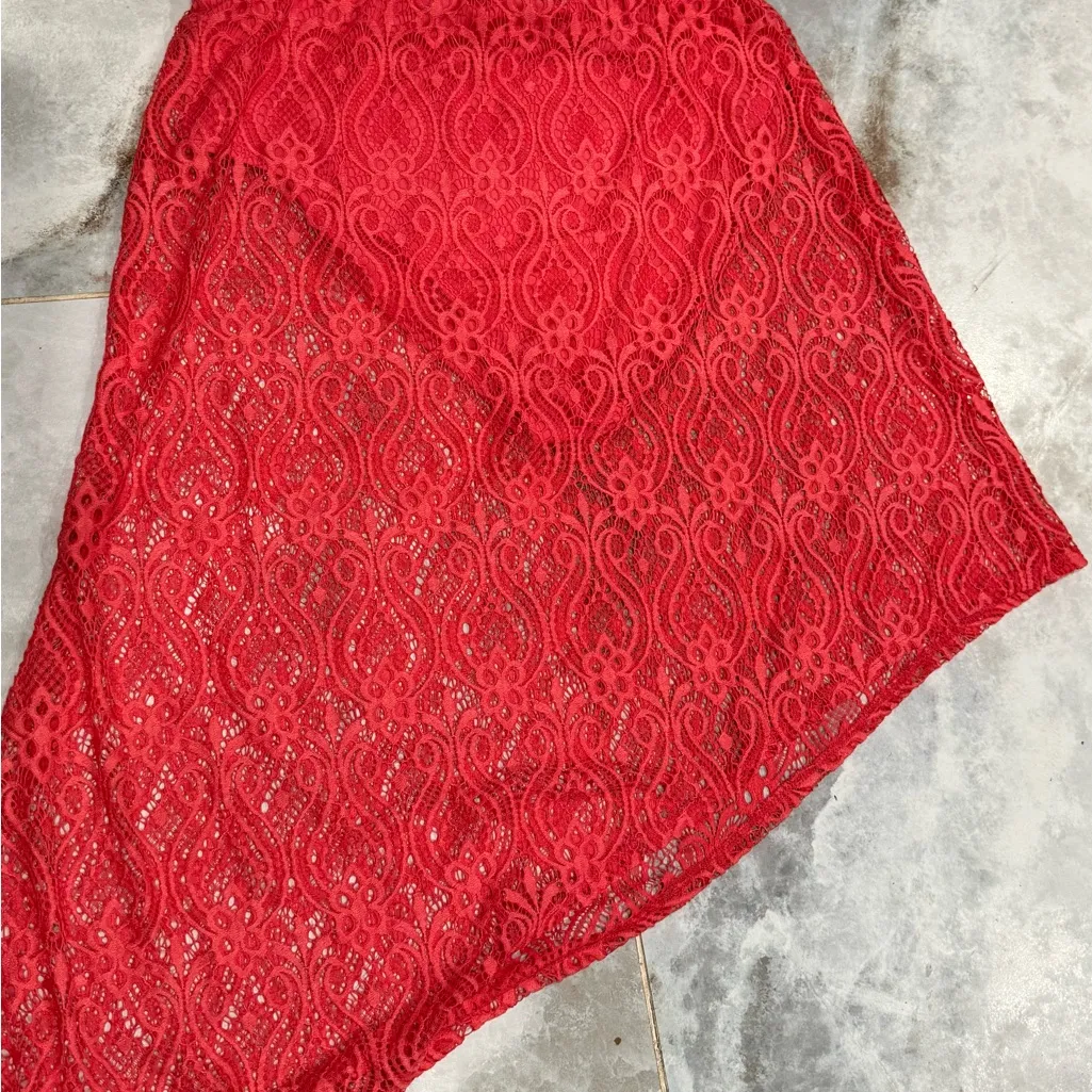 Fashion to Figure Vibrant Red Lace Skirt - Image 5