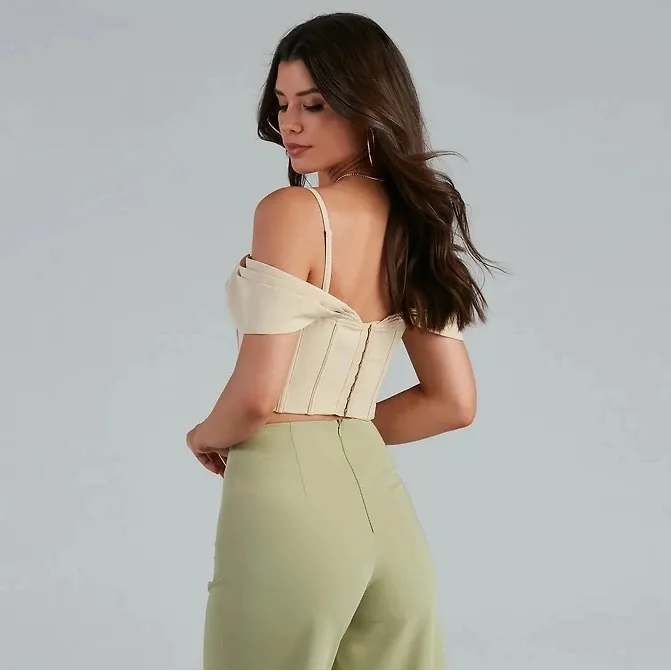 Windsor Cream Off-Shoulder Corset Top - Image 3