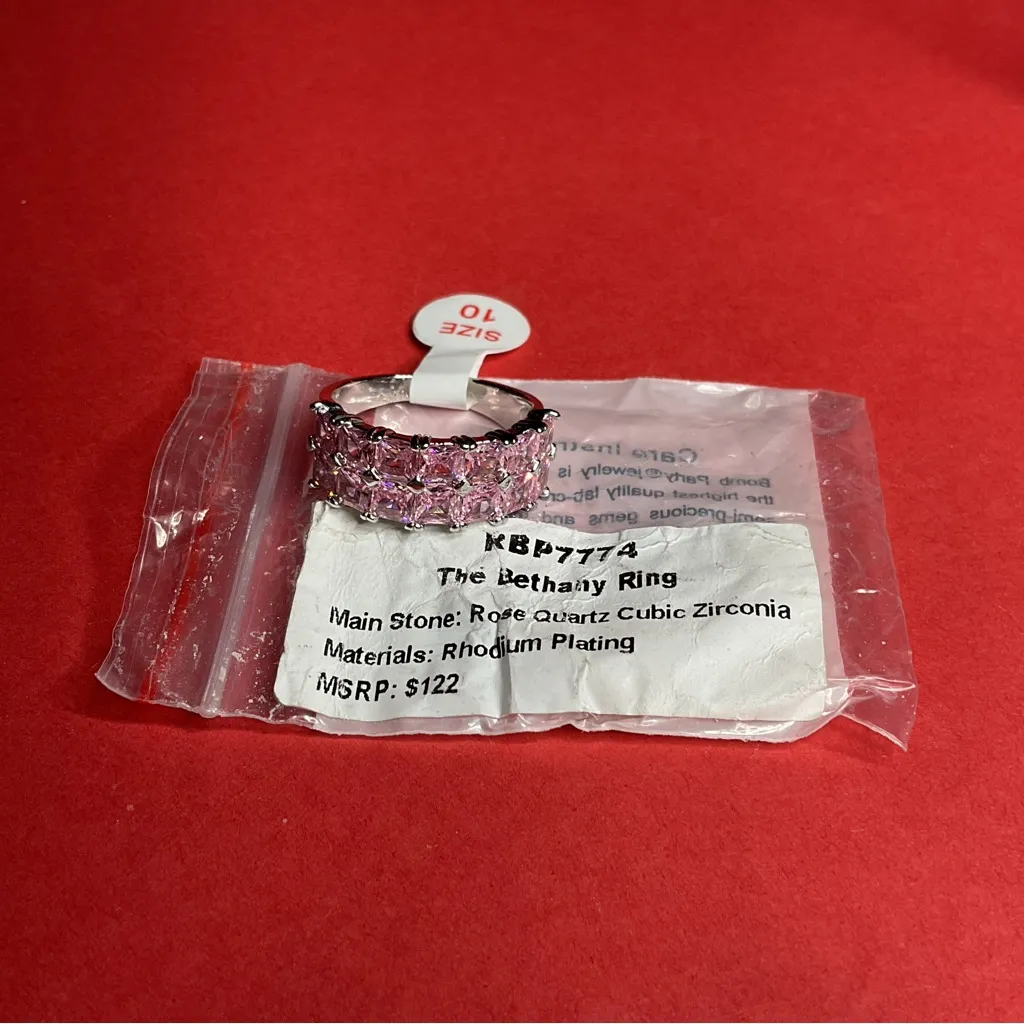 Bomb Party RBP7774 “The Bethany Ring” Cubic Zirconia on Rhodium Size 10 Ring NWT Pink - Image 5