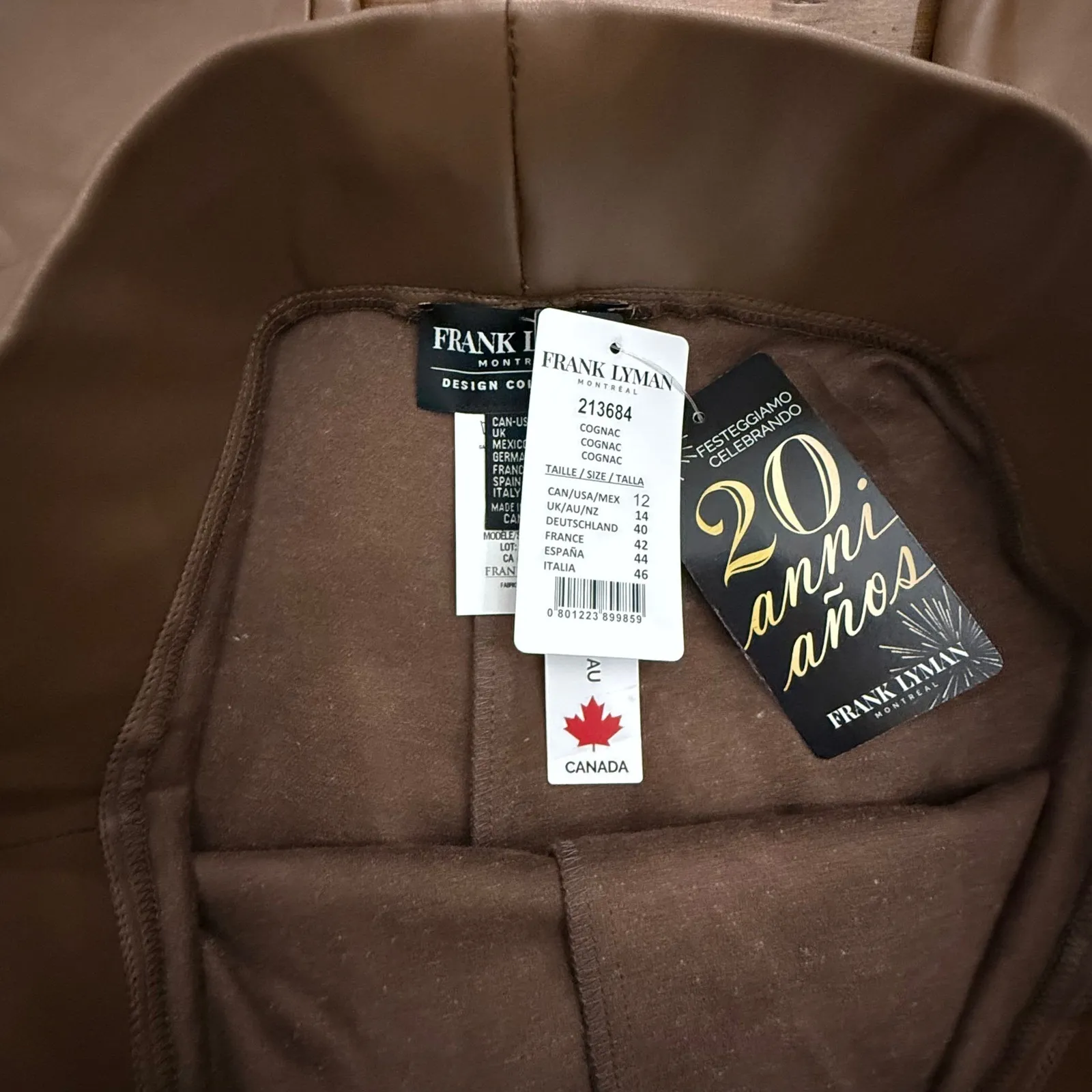 Frank Lyman Montreal 213684 Faux Leather Brown Cognac Stretch Leggings Sz 12 NEW - Image 6