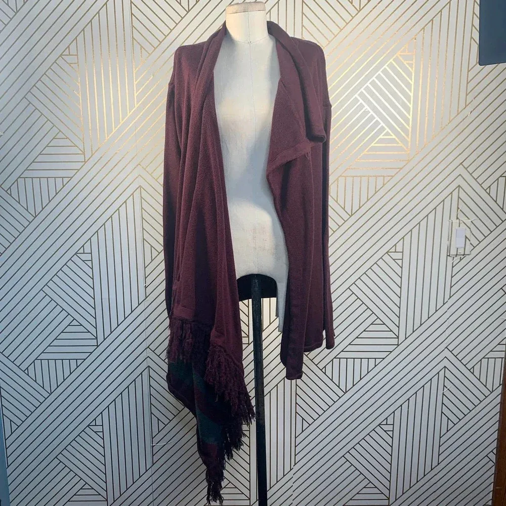 CAbi Port‎ Wine Fringe Wrap Cardigan Sweater - Image 5