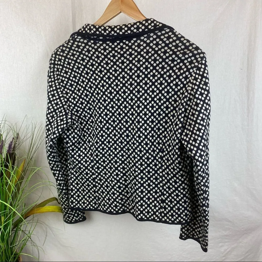 Talbots Black & White Print Knit Button Up Cropped Cardigan Sweater PS S - Image 2