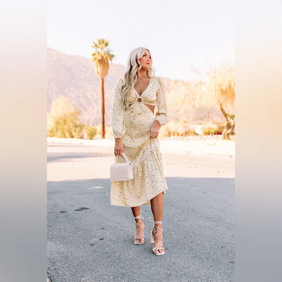 Lush Butter Yellow Silky Cut Out Midi Dress Size Small
Long Sleeve - Image 4